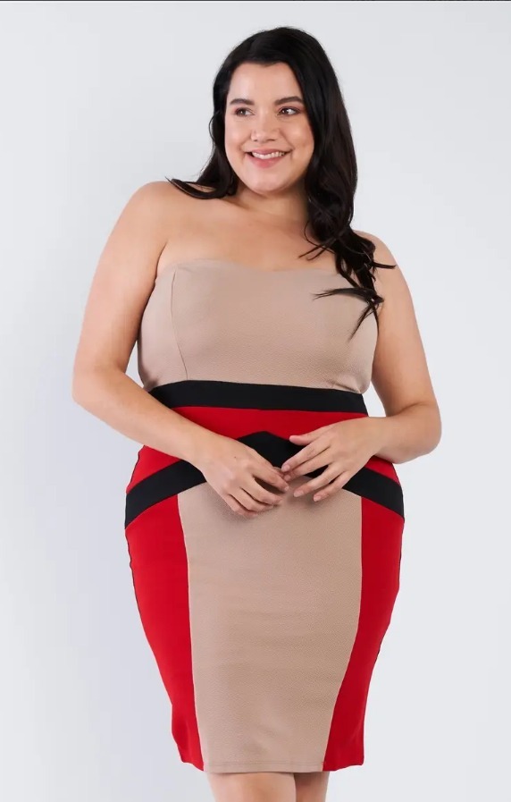 JUNIOR PLUS SIZE TAUPE BODYCON DRESS | Fearless